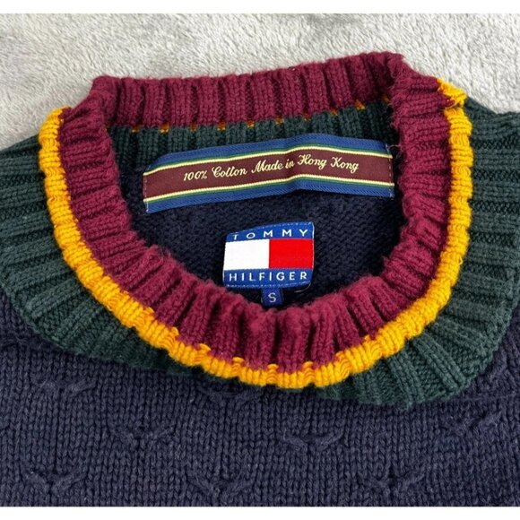 Vintage Tommy Hilfiger Sweater Men Small Rasta Trim Textured Knit Gray Hong Kong - Picture 3 of 11